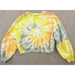 Agolde Sweatshirt Womens Medium Yellow Green Tie Dye Crop Fleece Pullover